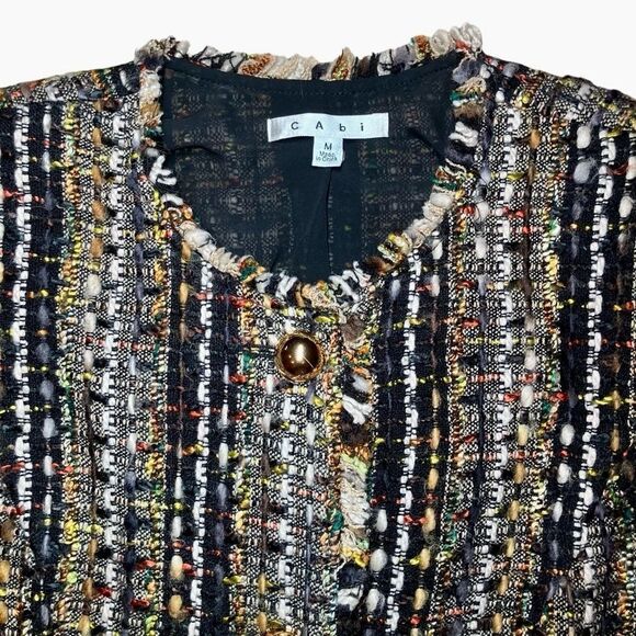 CAbi Paris 3/4 Sleeve Tweed Blazer in Black/Brown/Gold Women’s M - Picture 4 of 9